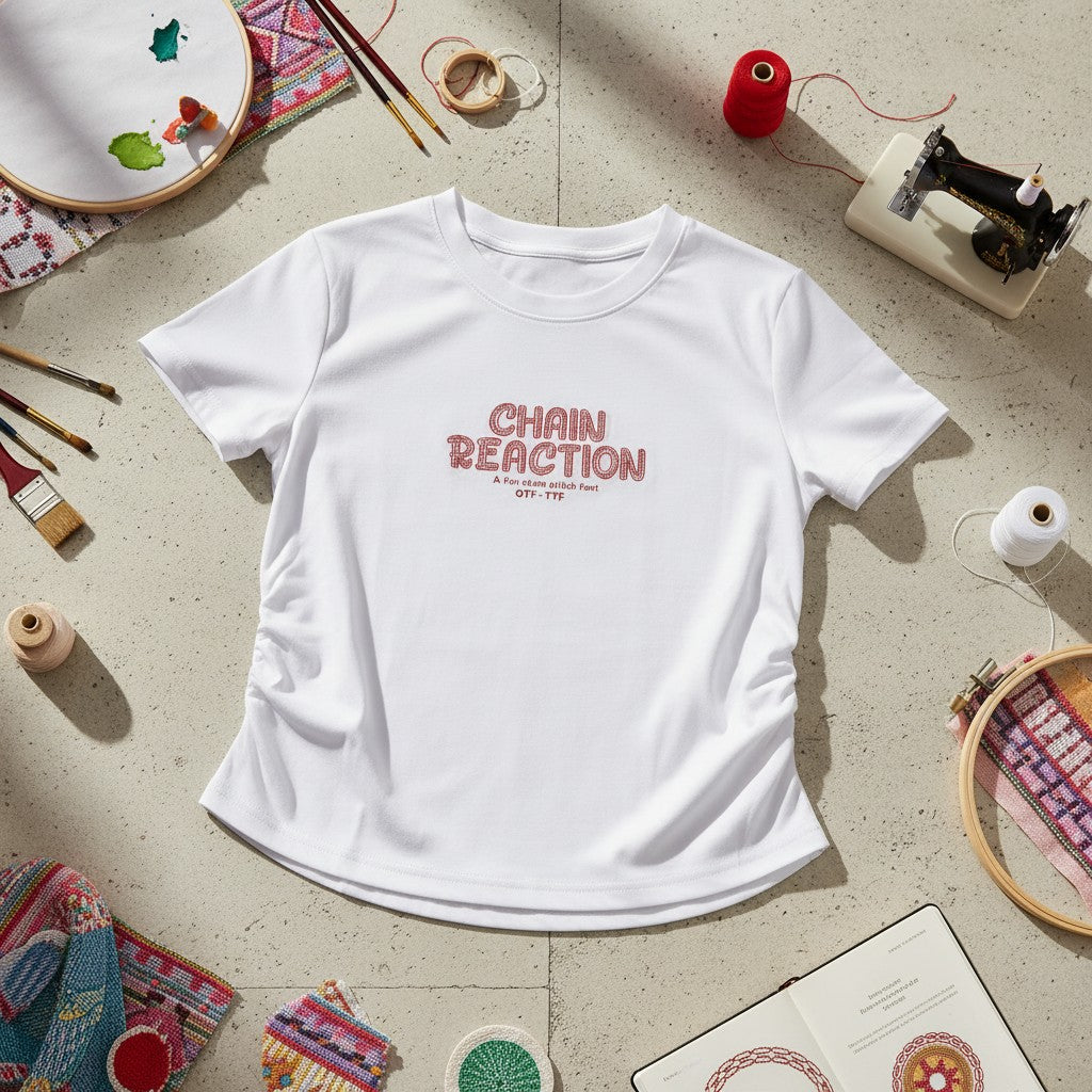 White version of the slogan tee laid out among craft supplies and paints