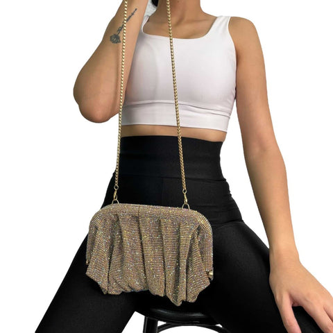 Champagne Rhinestone Chain Clutch Bag