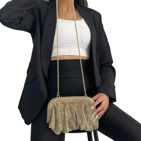 Champagne Rhinestone Chain Clutch Bag