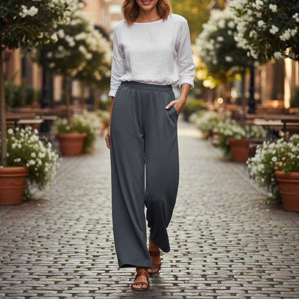 Women's charcoal grey wide leg pants with elasticated waist, Jack Gifts Online Lebanon