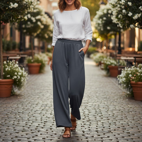 Women's charcoal grey wide leg pants with elasticated waist, Jack Gifts Online Lebanon