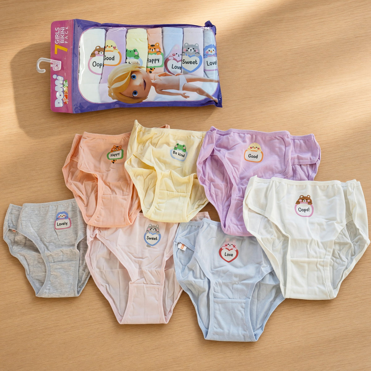 Girls Animal Slogan Bikini Briefs 7 Pack