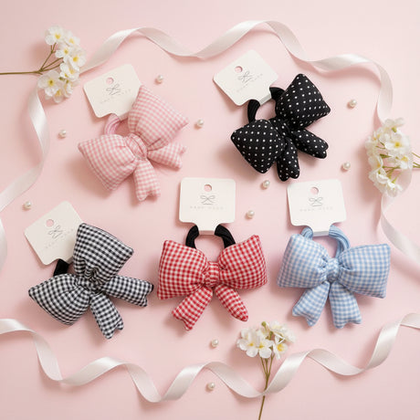 Gingham bow hair ties in pink, black, navy, red and blue, Jack Gifts Online Lebanon