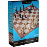 Blue retail box for the chess set showing the coordinate board on the front