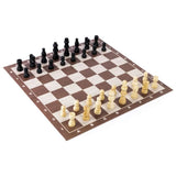 Slim chess board printed with letter and number coordinates, all pieces in starting position