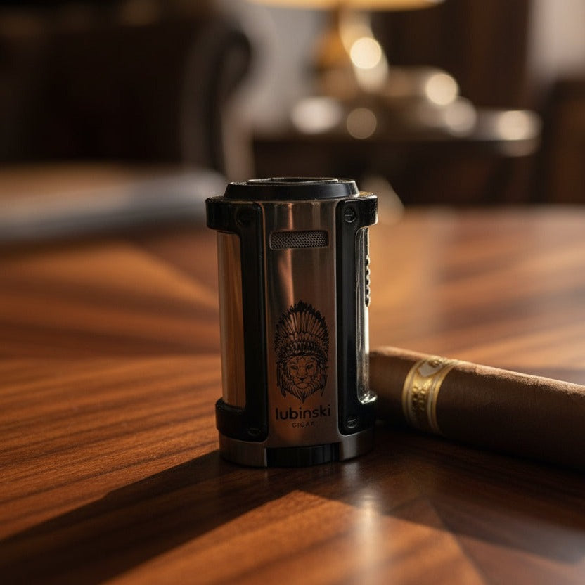 Lubinski lighter on a wooden table with a blurred background