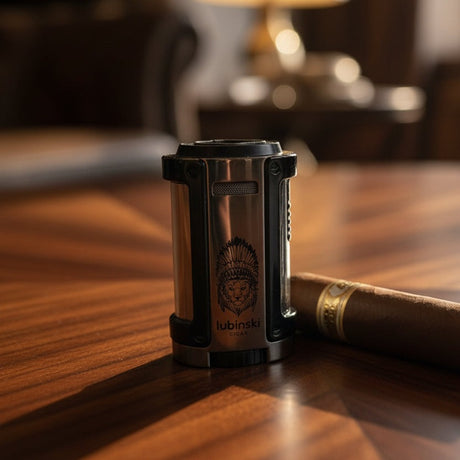 Lubinski lighter on a wooden table with a blurred background