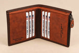 Rust orange interior with six vertical card slots framed by dark brown stitching