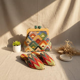Tribal triangle bag paired with matching kilim pointed slippers