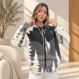 Charcoal Deer Forest Print Sherpa Zip Jacket