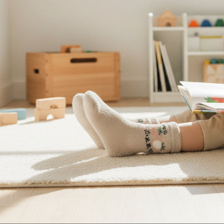 Kids fluffy cream socks with a small floral cuff print, Jack Gifts Online Lebanon