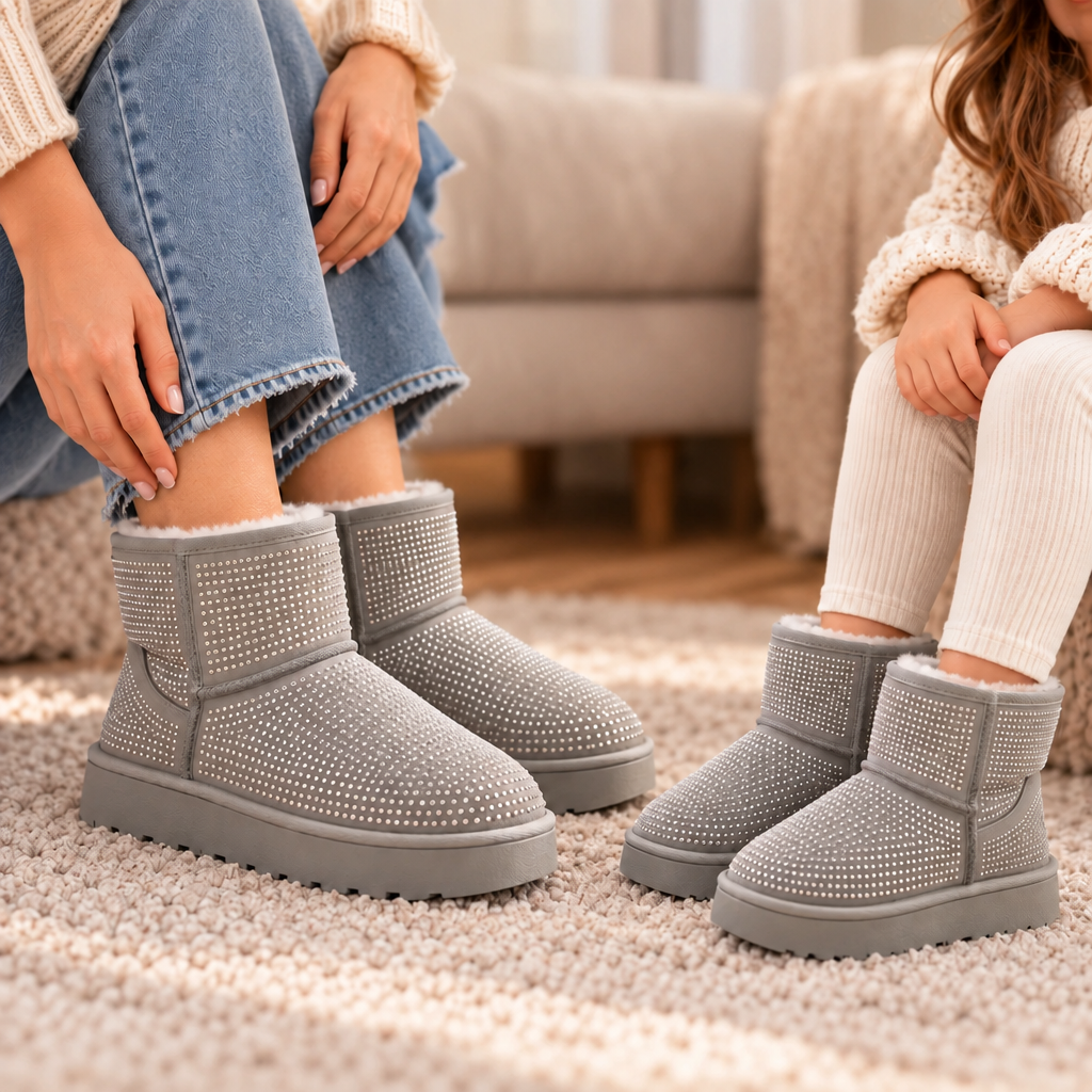Kids Sparkly Silver Winter Boots