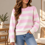 Pink And White Striped Wool Sweater