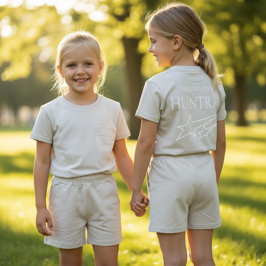 Girls cream shorts set with printed tee and matching shorts, Jack Gifts Online Lebanon
