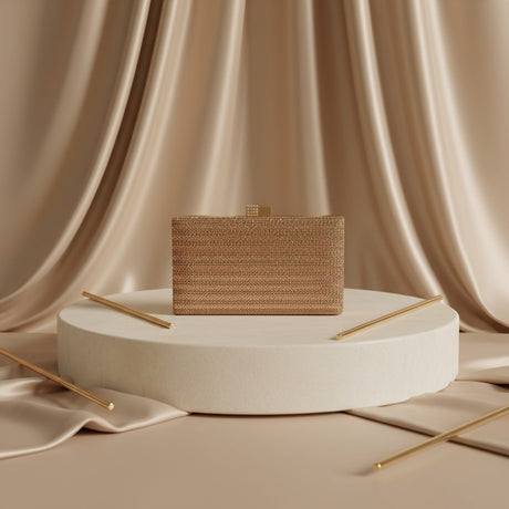 Rose gold crystal covered box clutch evening bag