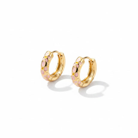 Daisy print enamel hoop earring in white and pink
