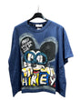 A dark blue oversized tshirt with a graphic print of Mickey Mouse wearing glasses