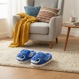Empty cobalt pair staged on a shag rug beside an armchair and a mustard throw