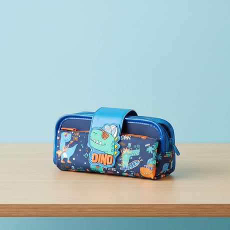 Navy dino surfer pencil case with blue snap flap and two compartments – Jack Gifts Online Lebanon