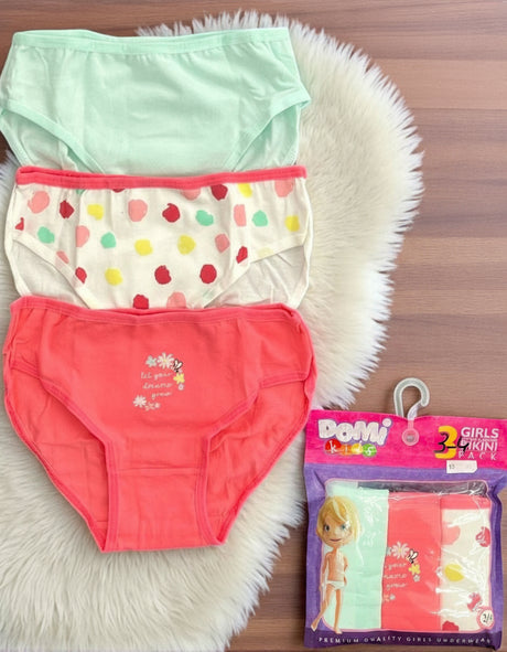 Pack of 3 girls cotton briefs in mint, coral and multicolour dots