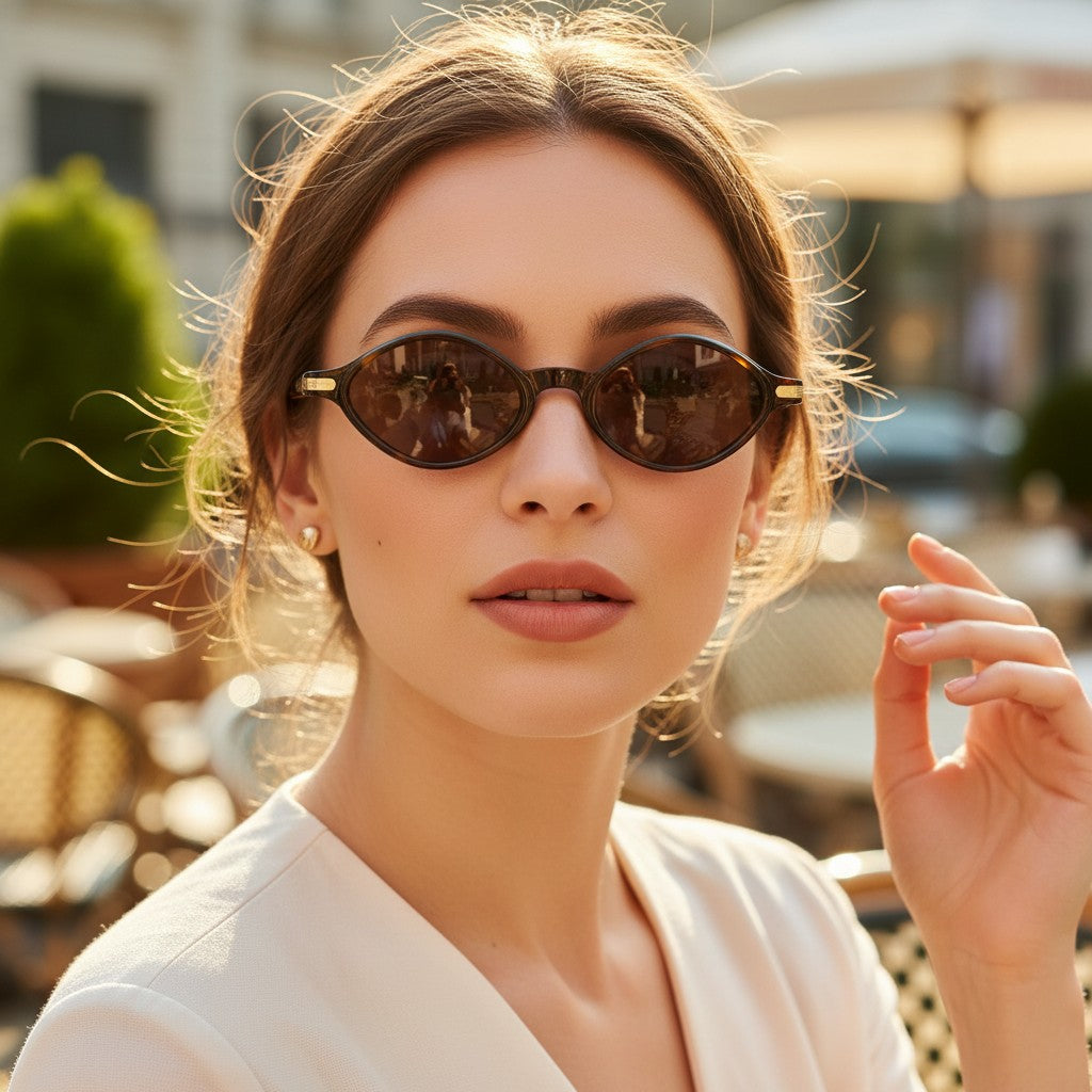 Womens slim oval sunglasses in dark espresso frame with brown lenses, Jack Gifts Online Lebanon