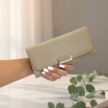 Beige women's wallet with a modern clasp, Jack Gifts Online Lebanon