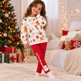 Girls Christmas Print Top and Red Leggings Set