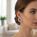 Silver flower cluster stud earrings with tiny crystal petals