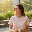 Pink 3D flower applique women's t-shirt
