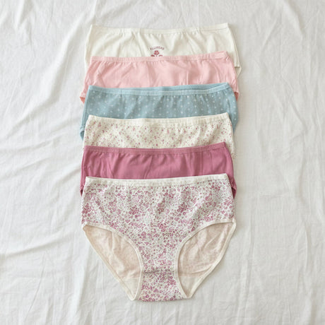 Women's cotton underwear set with five assorted colors and patterns on white background - Jack Gifts Lebanon
