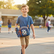Boy carrying a navy football crossbody bag with bottle holder, Jack Gifts Online Lebanon