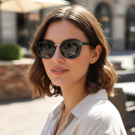 Womens forest green square sunglasses with dark lenses and silver bridge, Jack Gifts Online Lebanon