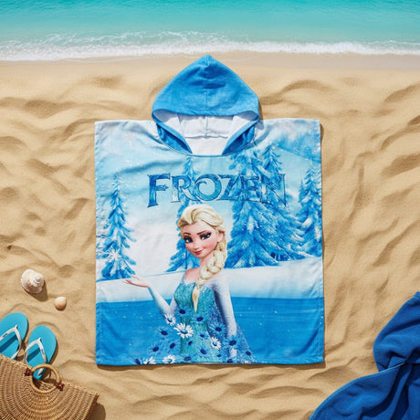 Blue Frozen Elsa snowflake hooded towel poncho for kids