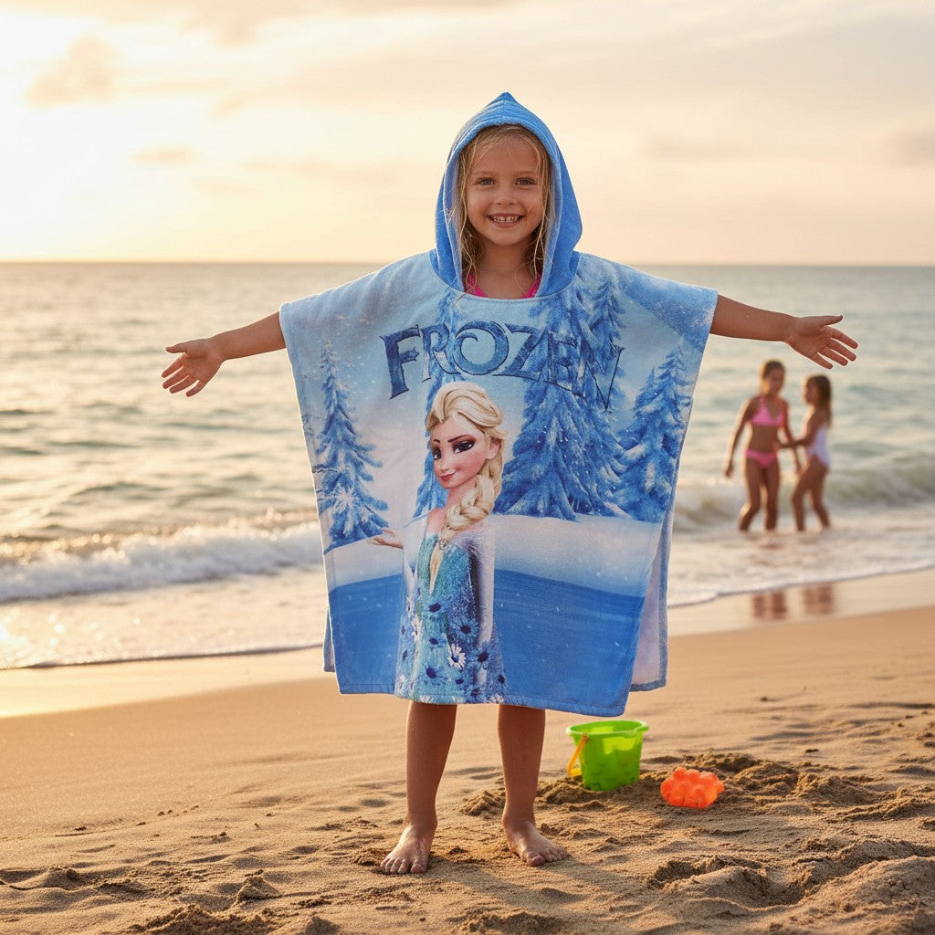 Girl in an icy blue Frozen Elsa hooded poncho towel – Jack Gifts Online Lebanon