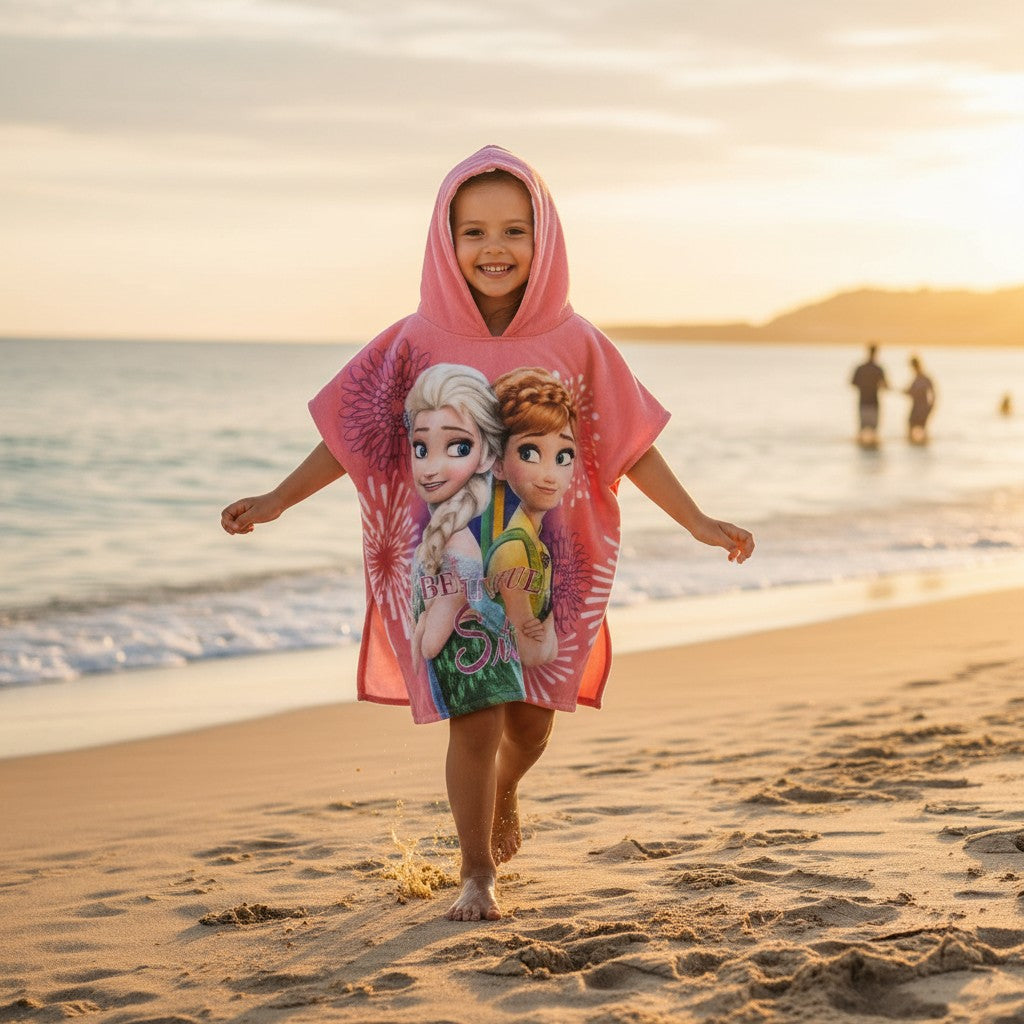 Girl in a pink Frozen Elsa and Anna hooded poncho towel – Jack Gifts Online Lebanon