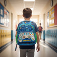 Boy wearing a blue gaming backpack with a controller front pocket, Jack Gifts Online Lebanon