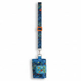Blue gamer wallet with a 3D game controller patch and matching printed neck lanyard strap