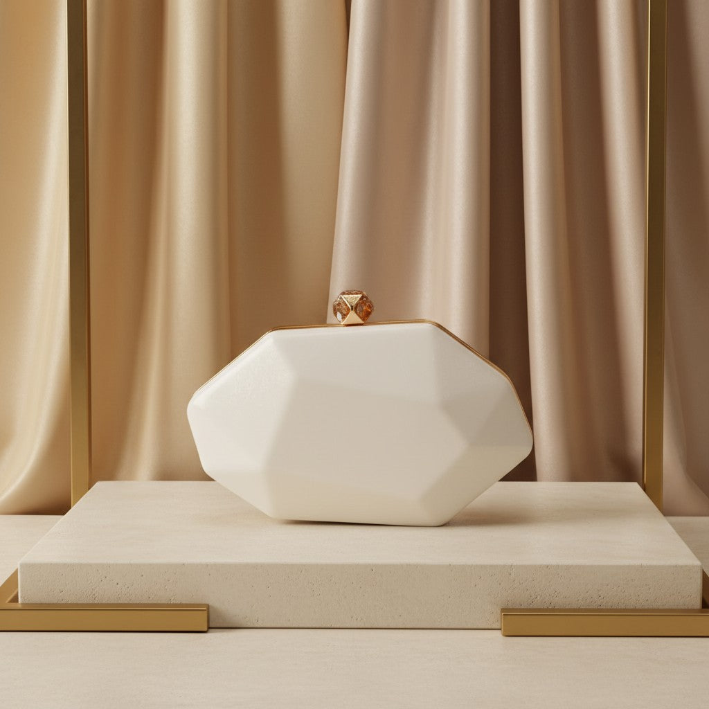 White geometric faceted evening clutch