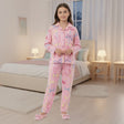 Girls pink pastel bow print pajama set with button up top