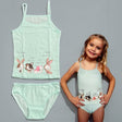 Girls mint cotton camisole and briefs set with bunny and puppy print