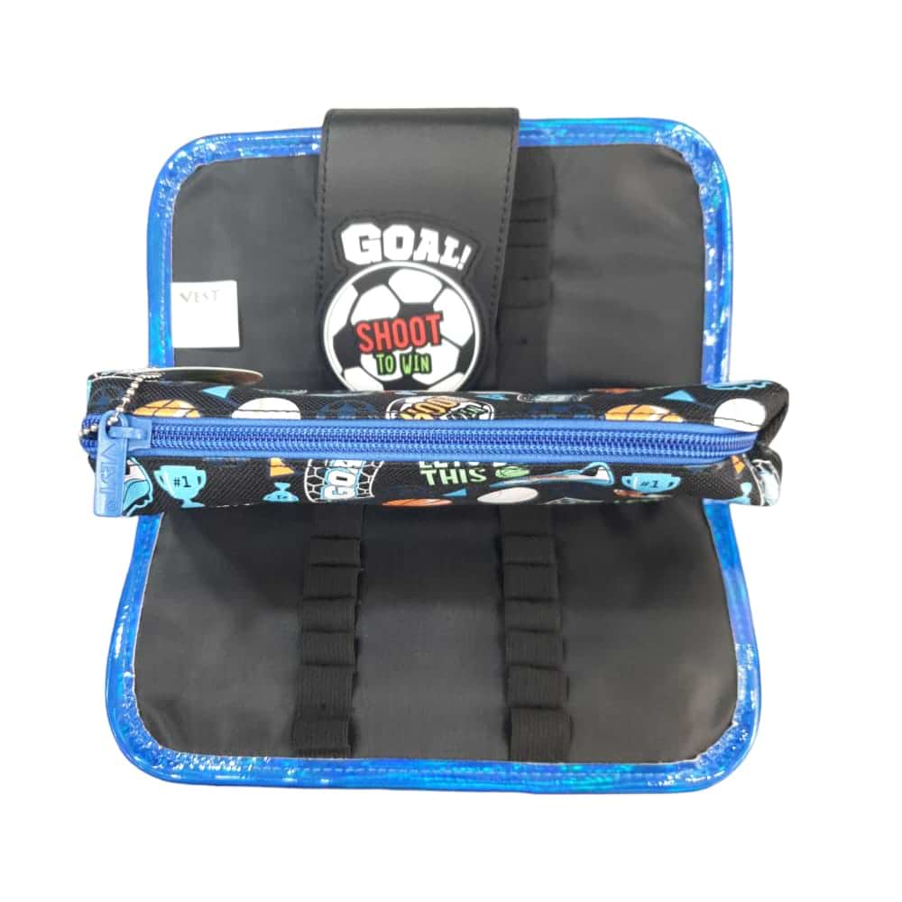 Goal pencil case opened on a white background