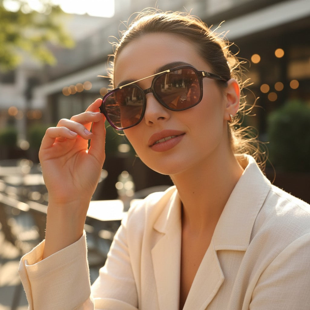Womens aviator sunglasses with gold brow bar and brown gradient lenses, Jack Gifts Online Lebanon