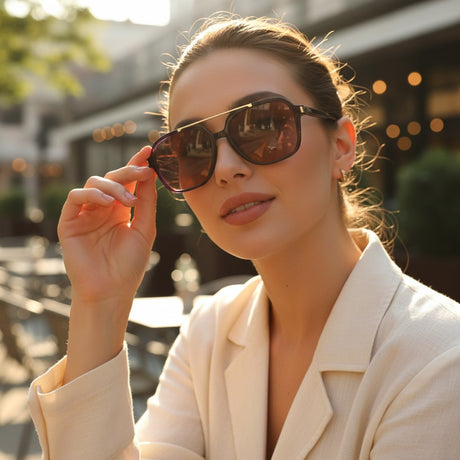 Womens aviator sunglasses with gold brow bar and brown gradient lenses, Jack Gifts Online Lebanon
