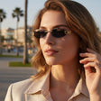 Womens rimless oval sunglasses with dark lenses and gold bracket hardware, Jack Gifts Online Lebanon