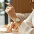 Women's gold round watch with textured white dial, Jack Gifts Online Lebanon