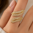 Gold crystal leaf wrap ring worn on a finger, Jack Gifts Online Lebanon