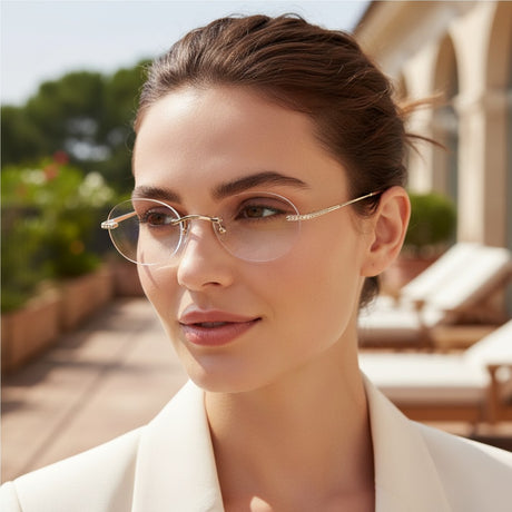 Womens rimless oval frames with crystal set gold temples and light lenses, Jack Gifts Online Lebanon
