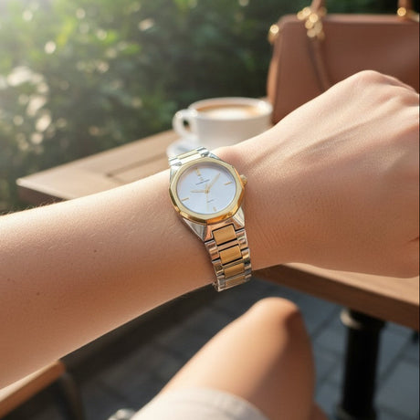 Women's gold and silver dual tone watch with white dial, Jack Gifts Online Lebanon