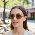 Womens rimless hexagon sunglasses with olive tinted lenses and gold temples, Jack Gifts Online Lebanon