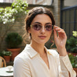 Womens slim gold oval sunglasses with soft rose purple lenses, Jack Gifts Online Lebanon